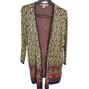 Flying Tomato Women's Cardigan M Yellow Blue Red Geometric Open Front Maximalist